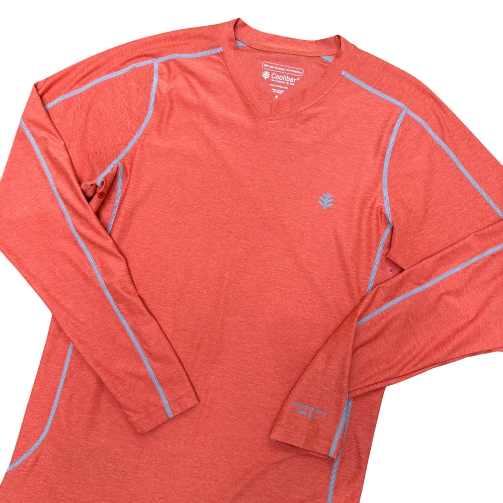 Coolibar Sun Shirt Mens Small Orange Aqua Suntect UPF 50+ Performance LS Top